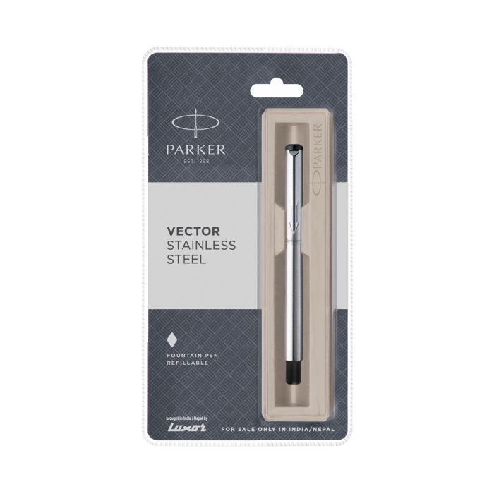 Parker Vector Stainless Steel Fountain Pen Fine Nib Chrome Trim main product photo