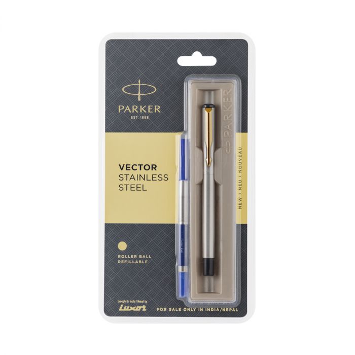 Parker Vector Stainless Steel Gold Trim Roller Ball Pen main product photo