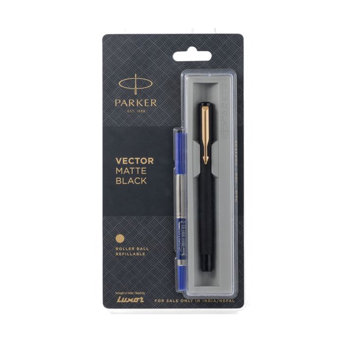 Parker Vector Matte Black Gold Trim Roller Ball Pen main product photo
