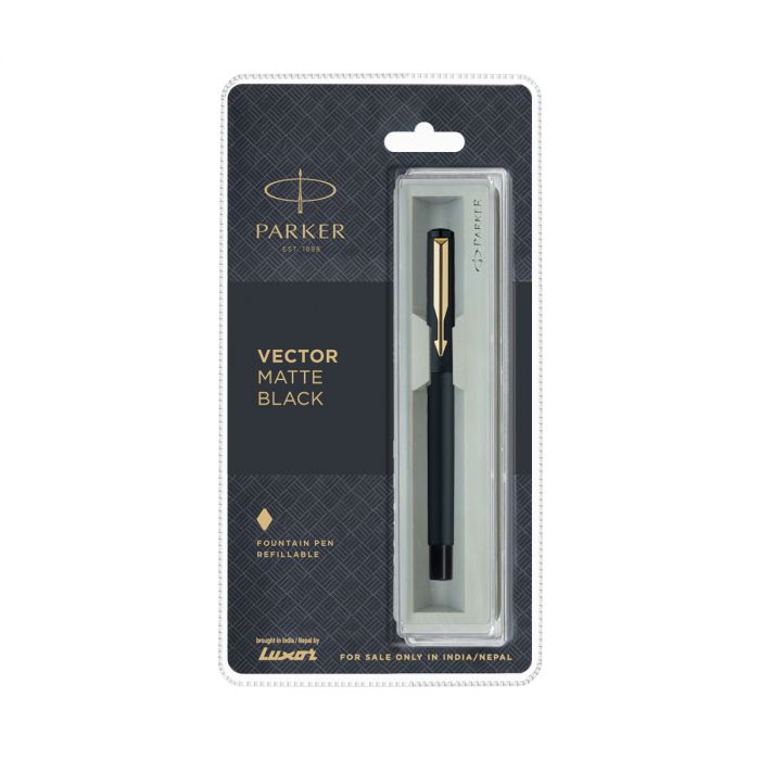 Parker Vector Matte Black Gold Trim Fountain Pen Fine With Gold Nib main product photo