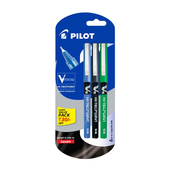 Pilot V5 Pen 1 Blue + 1 Black + 1 Green main product photo