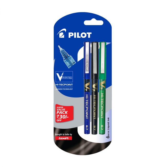 Pilot V7 1 Blue +1 Black + 1 Green main product photo