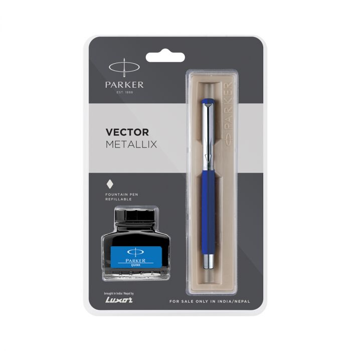 Parker Vector Metallix Fountain Pen Blue Body Color (Fine Nib )With Quink main product photo