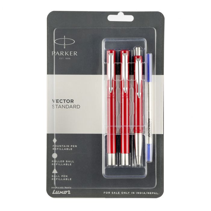 Parker Vector  Standard Triple Red Body Color ( Fountain Pen + Roller Ball Pen + Ball Pen) main product photo