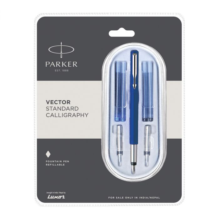 Parker Vector  Standard Calligraphy Chrome Trim Fountain Pen Blue Body Color main product photo