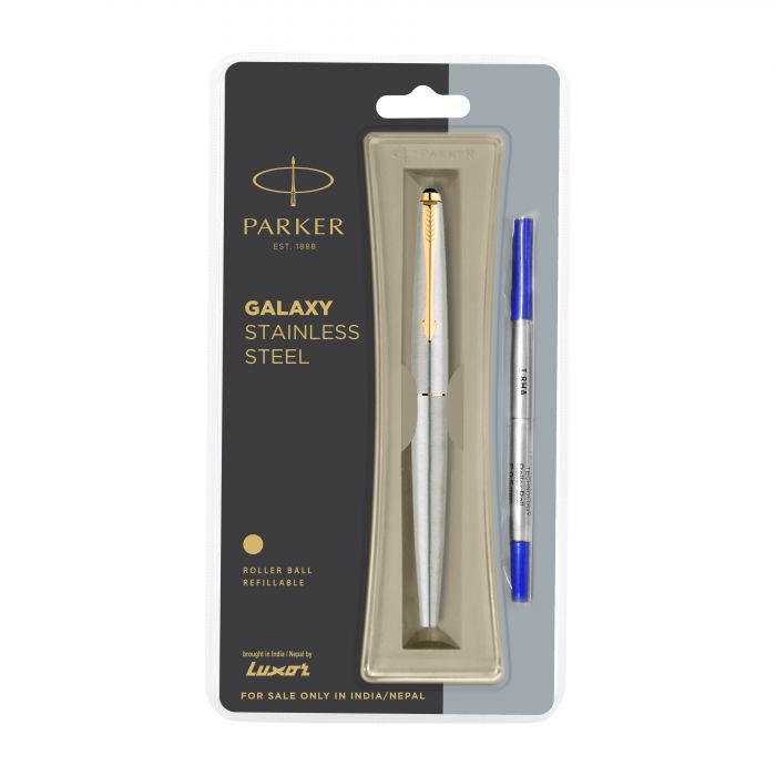 Parker Galaxy Stainless Steel Gold Trim Roller Ball Pen main product photo