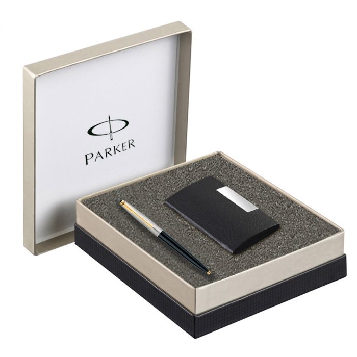 Parker Galaxy Standard Gold Trim Ball Pen + Card Holder Gift Set main product photo