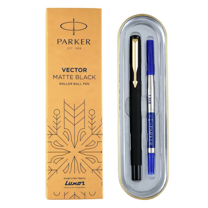 Parker Vector Matte Black Roller Ball Pen Gold Trim main product photo