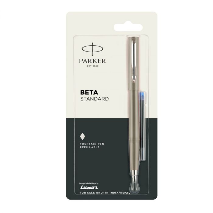 Parker Beta Standard Fountain Pen Chrome Trim Light Grey Body Color +1 Ink Cartridge  Free main product photo