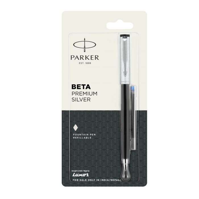 Parker Beta Premium Fountain Pen Chrome Trim Silver Finish Cap + 1 Ink Cartridge Free main product photo