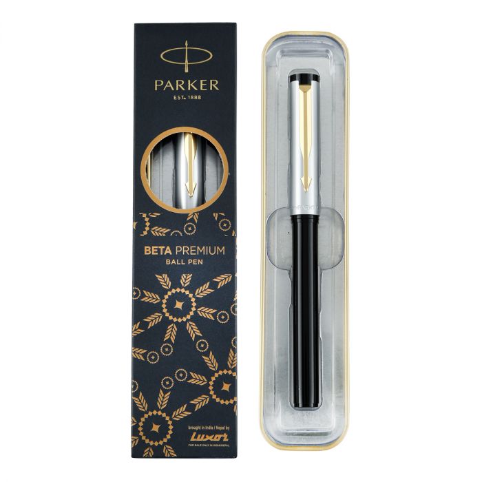 Parker Beta Premium Ball Pen Gold Trim Silver Finish Cap main product photo