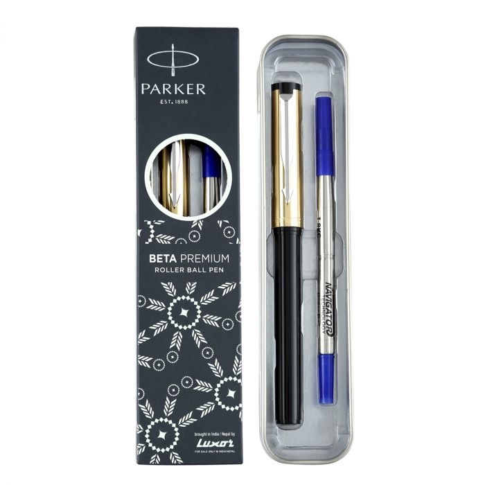Parker Beta Premium Roller Ball Pen Chrome Trim Gold Finish Cap main product photo