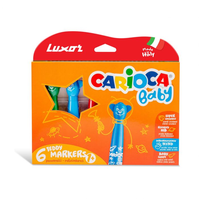 Luxor Carioca : Teddy Marker Rounded Felt Tip Pens with washable ink (Assorted color, 6 Pieces)  main product photo