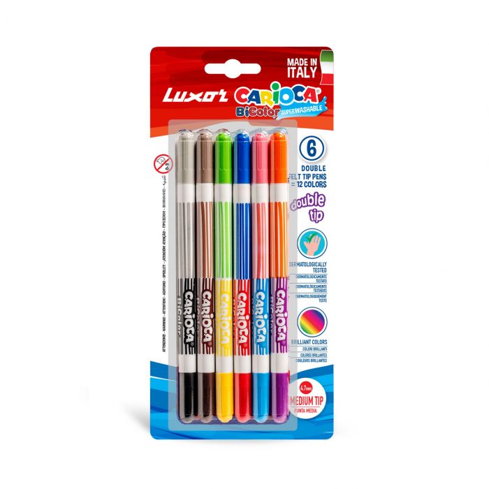 Luxor Carioca : Bi-Color Conical Dual Felt Tip with Washable Ink  (Assorted color 6 pieces) main product photo