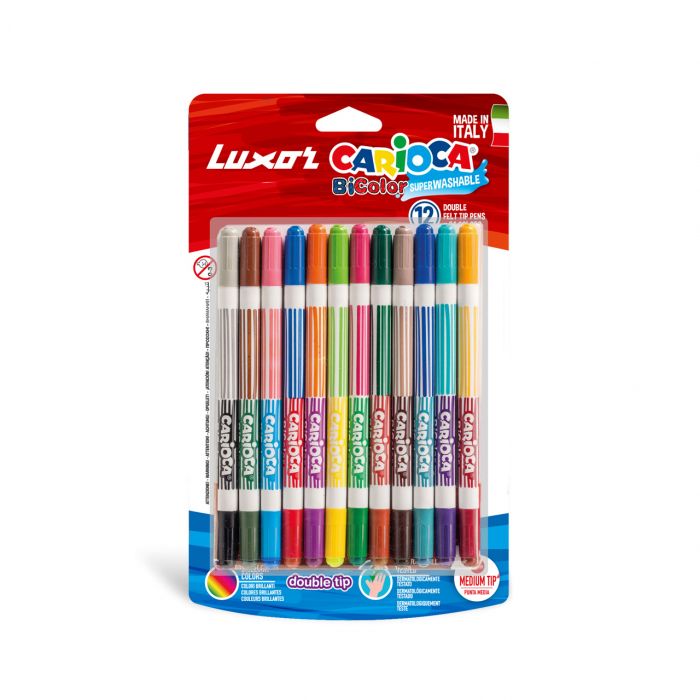 Luxor Carioca : Bi-Color Conical Dual Felt Tip with Washable Ink  (Assorted color 12 pieces) main product photo