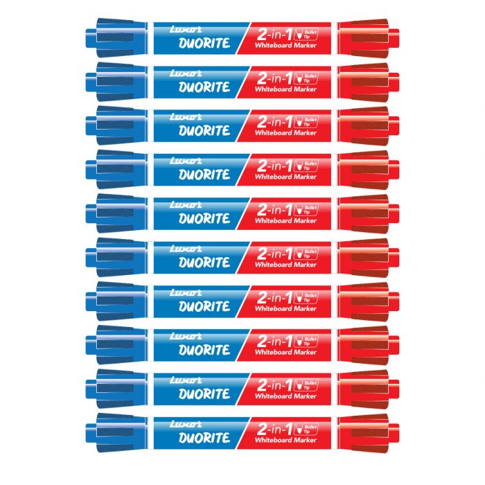 Luxor Duorite 2-In-1 Bullet Tip Whiteboard Marker - Blue & Red - Pack Of 10 main product photo