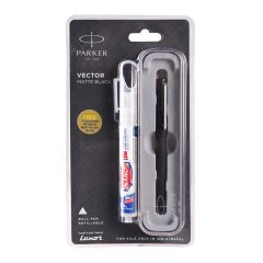 Parker Vector Matte Black Ball Pen Chrome Trim +  Pensanitizer Free