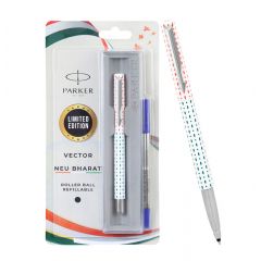 Parker Vector  NEU BHARAT| Limited edition| Chrome Trim |Roller Ball Pen| Ink Color - Blue 