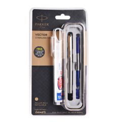 Parker Vector Stainless Steel Roller Ball Pen Gold Trim + Pensanitizer Free