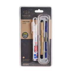 Parker Vector Stainless Steel Gold Roller Ball Pen + Pensanitizer Free