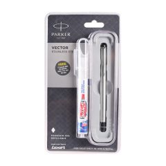 Parker Vector Stainless Steel Chrome Trim Fountain Pen, Fine Nib  + Pensanitizer Free