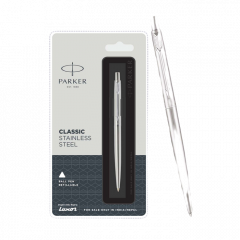 Parker Classic Ball Pen, Stainless Steel Chrome Trim, Blue Ink, Ideal for Office Professionals and College Students, Sleek and Reliable