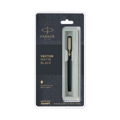 Parker Vector Matte Black Gold Trim Fountain Pen Fine With Gold Nib