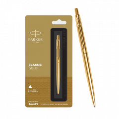 Parker Classic Gold Trim Ball Pen | Refillable | Gold Trim | Stainless Steel (1 Count, Pack of 1, Ink - Blue) | Ideal for gifting | Best pen for professionals, students