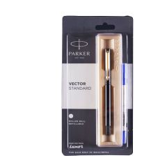Parker Vector Standard | Roller Ball Pen | Gold Trim | Refillable (Body Colour - Black, 1 Count, Pack of 1, Ink - Blue) | Suitable for gifting purpose | Excellent pen for corporate & student use