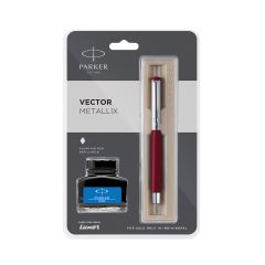 Parker Vector Metallix Fountain Pen Red Body Color Fine Nib With Quink