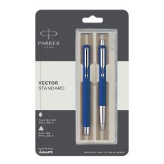 Parker Vector Standard Set, Refillable Fountain Pen and Ball Pen, Chrome Trim, Blue Ink, Ideal for Office Professionals, College Students, and Personal Writing Needs