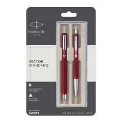 Parker Vector Standard Chrome Trim Fountain Pen and Ball Pen Set, Refillable, Red (1 Count, Ink - Blue), Great for Gifting, Perfect Choice for Professionals and Students