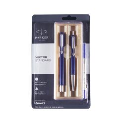 Parker Vector Standard Roller Ball and Ball Pen Set, Blue Body, Pack of 2, Ideal for Office Professionals, College Students, and Personal Use, Durable and Reliable