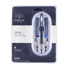 Parker Vector Standard Calligraphy Chrome Trim Fountain Pen, Black, Perfect for Calligraphers, Office Professionals, and College Students