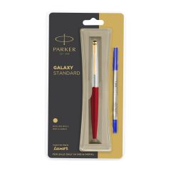 Parker Galaxy Standard Roller Ball Pen, Refillable, Gold Trim, Red Body (1 Count, Ink - Blue), Perfect for Gifting, Elegant Pen for Professionals