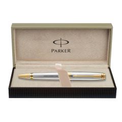 Parker Odyssey Shiny Chrome Chiselled Gold Trim Ball Pen