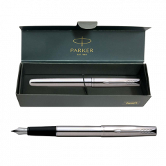 Parker Frontier Stainless Steel Fountain Pen, Refillable, Chrome Trim, Blue Ink, Perfect for Gifting, Premium Pen for Office Professionals, College Students, and Writers