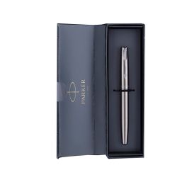 Parker Frontier Stainless Steel | Chrom Trim | Roller Ball Pen | Refillable (Pack of 1, Ink - Blue) | Well-suited for gift-giving | Leading pen for corporate and student needs