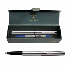Parker Frontier Stainless Steel | Chrom Trim | Roller Ball Pen | Refillable (Pack of 1, Ink - Blue) | Well-suited for gift-giving | Leading pen for corporate and student needs