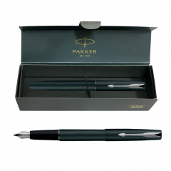 Parker Frontier Matte Black Chrome Trim Fountain Pen with Black Ink, Ideal for Office Professionals, College Students, and Personal Writing, Stylish and Durable