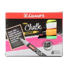 Luxor Chalk Marker Set - Wet Erasable, Ideal for Chalkboards & Glass (Pack of 6)