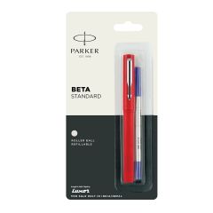 Parker Beta Standard Roller Ball Pen Chrome Trim Flame Red Body Color