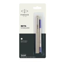 Parker Beta Standard Roller Ball Pen Chrome Trim Light Grey Body Color