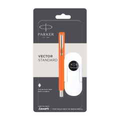 Parker Vector Standard Fountain Pen Chrome Trim Fine Nib Orange Body Color+3 Free   Ink Cartridge