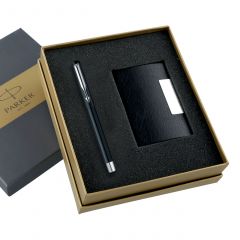 Parker Vector Standard Roller Ball Pen Chrome Trim Black Body Color +Free Card Holder Gift Set