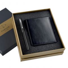 Parker Frontier Matte Black Fountain Pen Chrome Trim + Free Wallet Gift Set