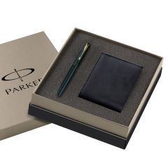 Parker Frontier Matte Black Fountain Pen Gold Trim + Free Wallet Gift Set