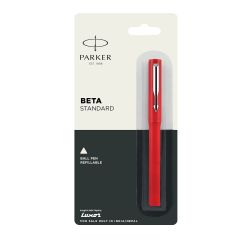 Parker Beta Standard Ball Pen Chrome Trim Systemark Flame Red Body Color