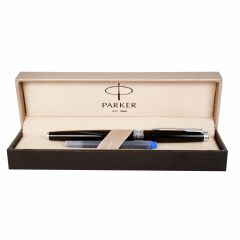 Parker Aster Lacquered Black Chrome Trim Fountain Pen, Elegant and Professional, Ideal for Office and College Use, Durable and Reliable