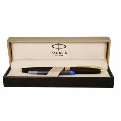 Parker Aster Matte Black Gold Trim Fountain Pen, Medium Nib, Ideal for Office Professionals, College Students, and Personal Writing, Elegant and Smooth Performance